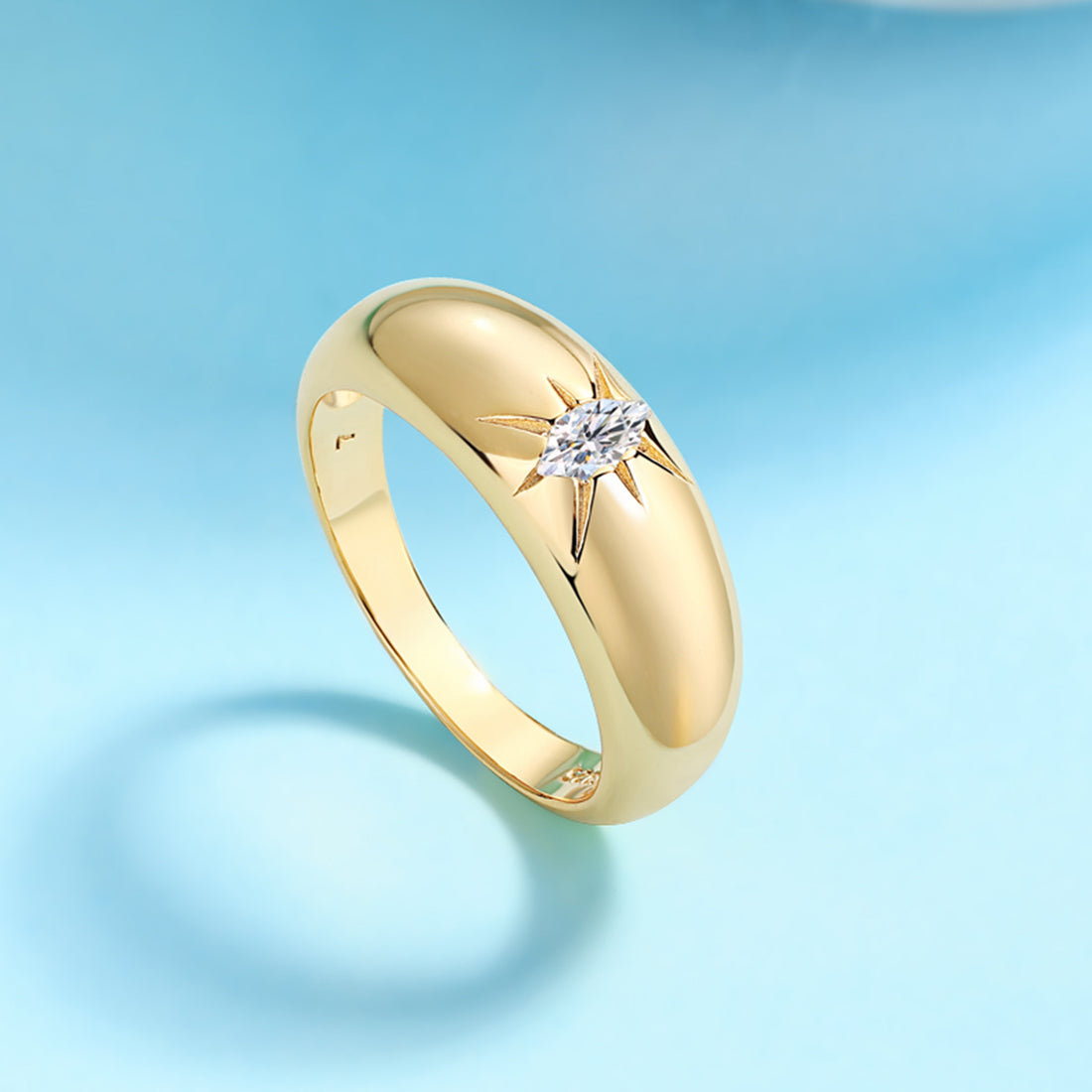 S925 Silver Gold Plated Marquise Moissanite Ring, 7.6mm Star Setting, D VVS1 GRA US 5-9