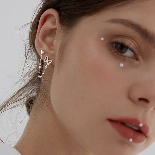 Linked Butterfly Chain Stud Earrings in S925 Silver