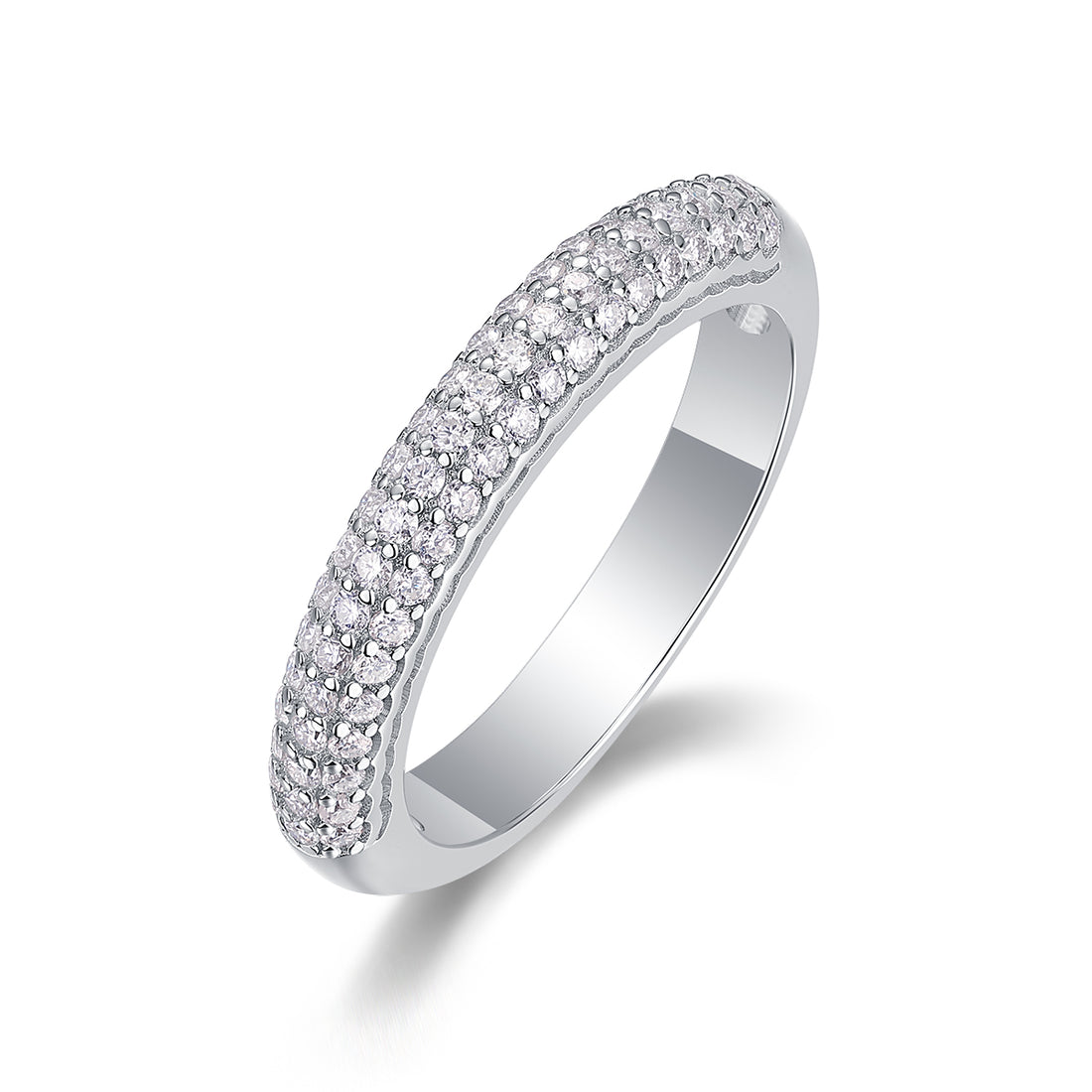 S925 Silver 3.3g Platinum Plated Moissanite Ring, 4.0mm 63pcs D VVS1 Micro Pave