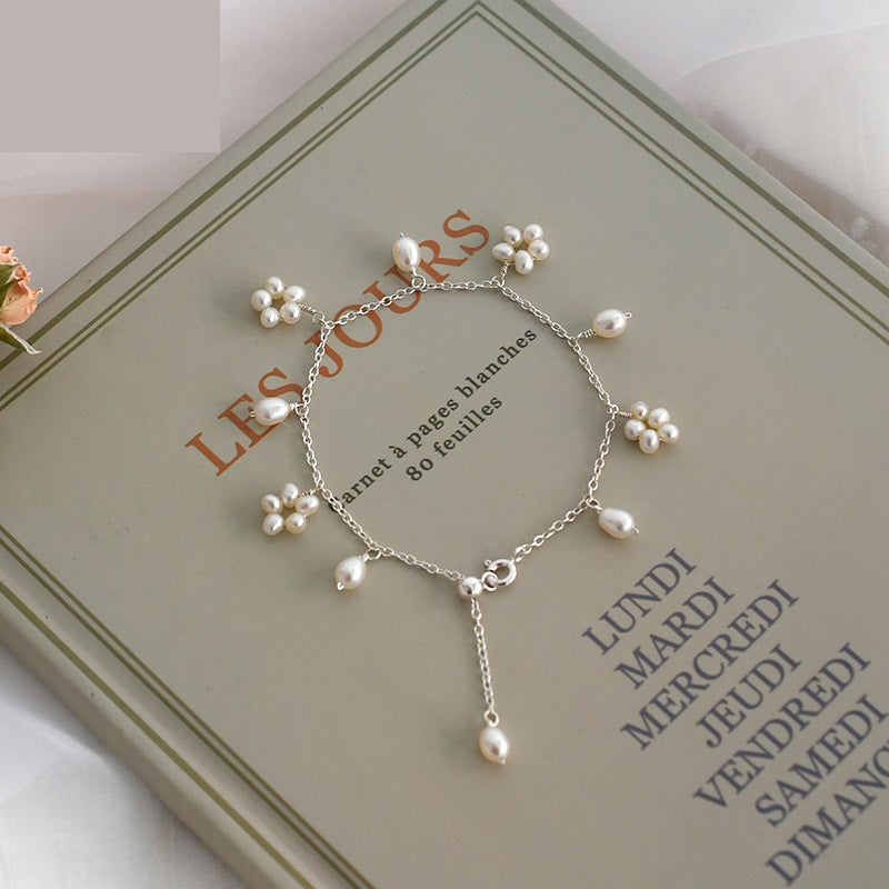 Freshwater Pearl Flower-Cluster Bracelet with Silver Details