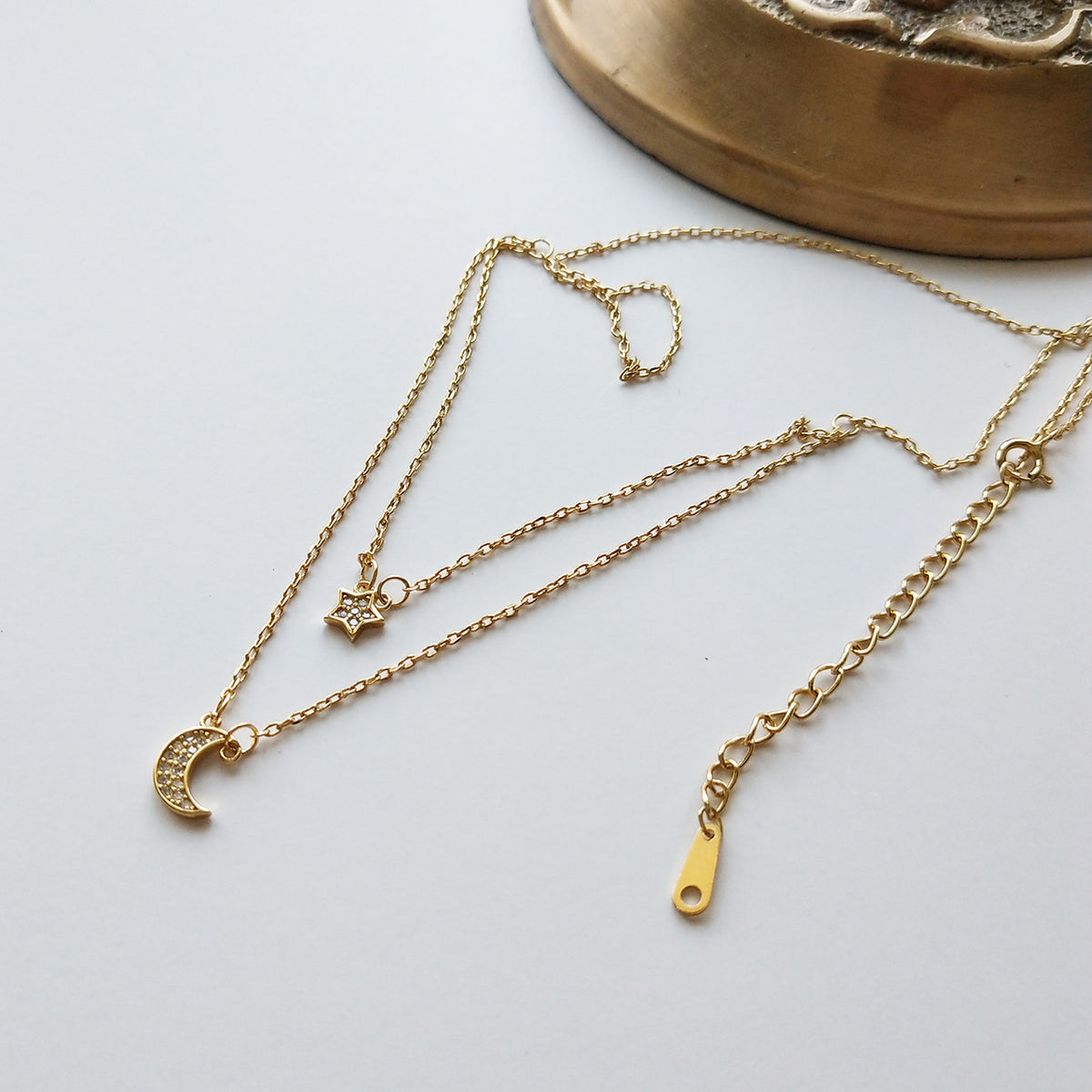Double Star Moon Necklace in Gold-Tone Silver - product view 5