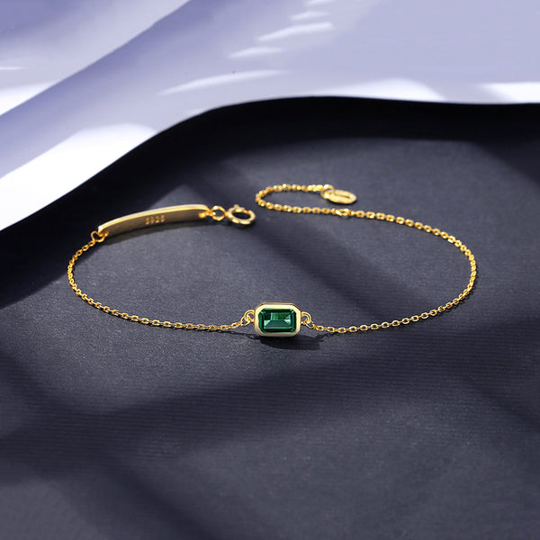 Green-Accent Slider Bracelet in Gold-Tone S925 Silver