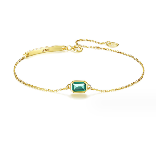 Green-Accent Slider Bracelet in Gold-Tone S925 Silver — product photograph 4
