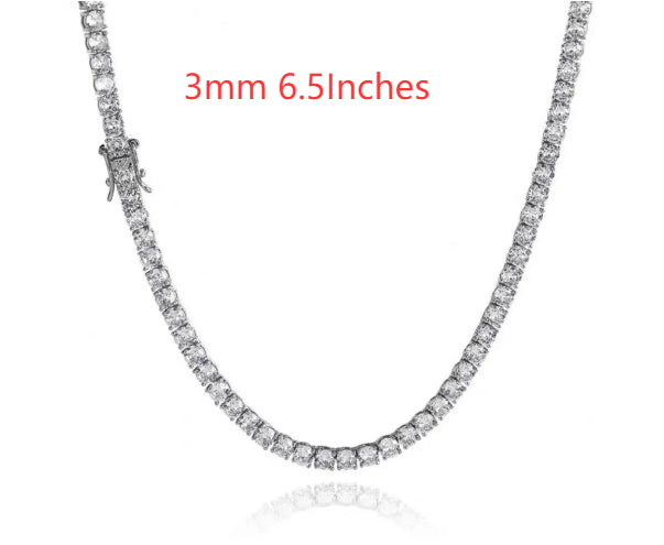 3mm 4mm 5mm 65 MmS925 Silver Moissanite Single Row Tennis Chain Bracelet Hip Hop Necklace
