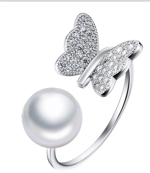 Butterfly Pearl Open Ring in Silver