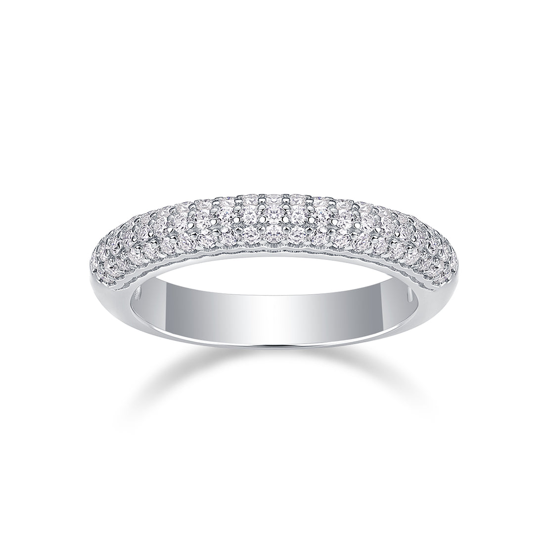 S925 Silver 3.3g Platinum Plated Moissanite Ring, 4.0mm 63pcs D VVS1 Micro Pave