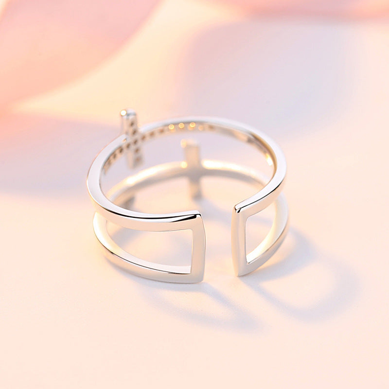Double Cross Miniature Copper Inlaid Zircon Ring - view 6