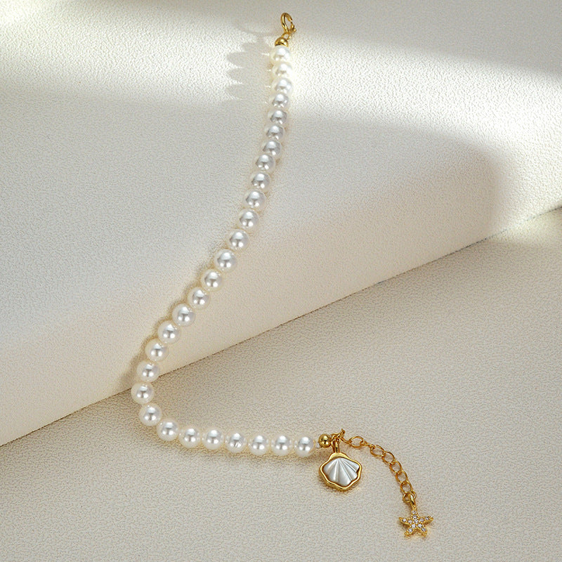 Pearl & Silver Accent Bracelet with Gold-Tone Details