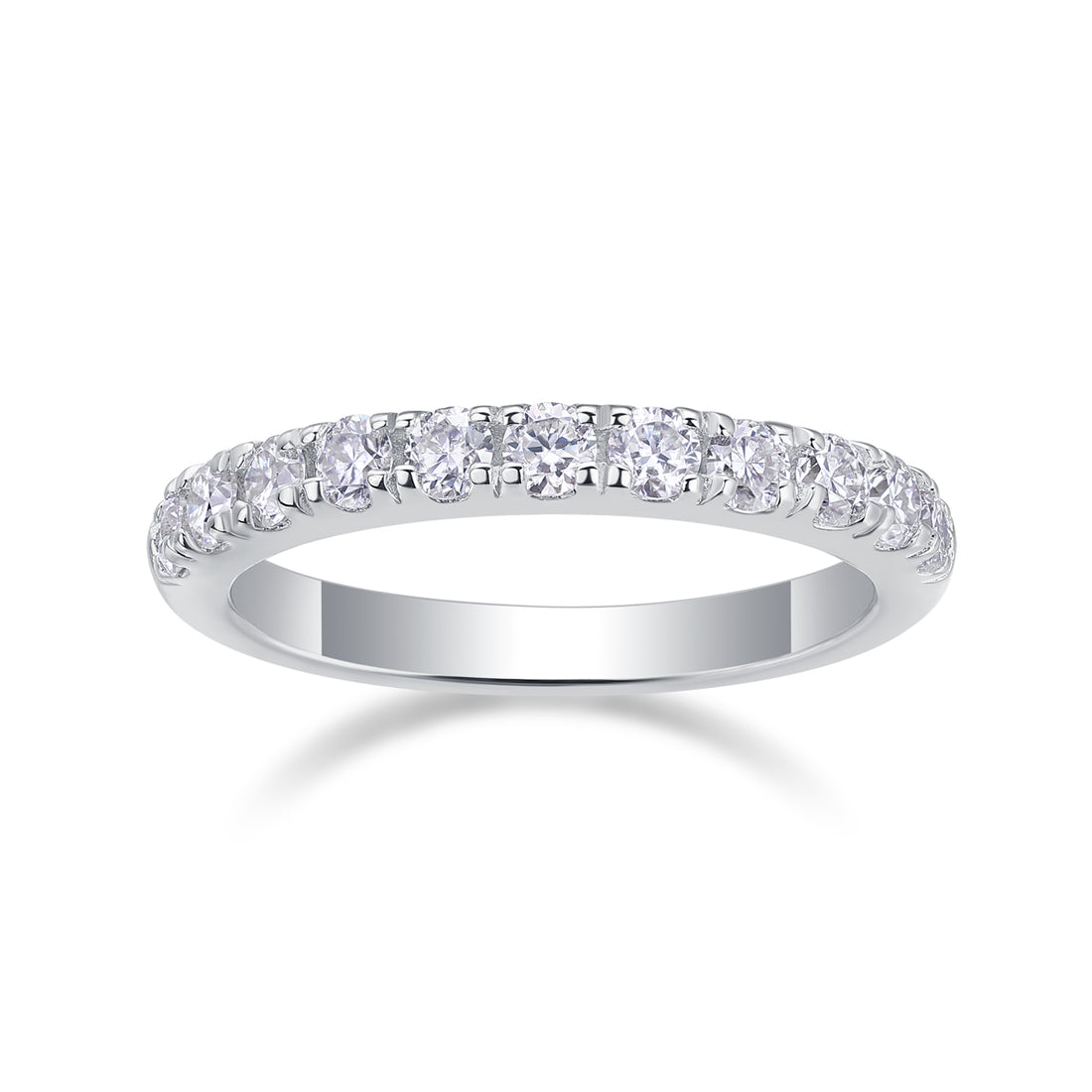 S925 Silver 2.6g Platinum Plated Moissanite Ring, 3.0mm 8pcs D VVS1 Half Eternity