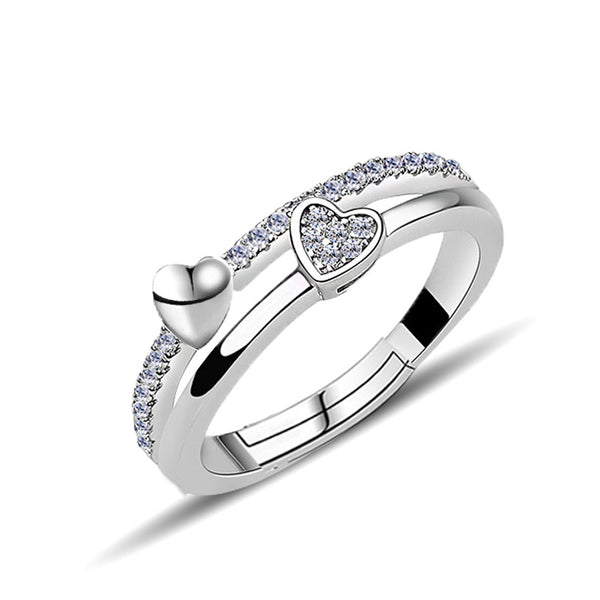 Twin Heart Open Silver Ring
