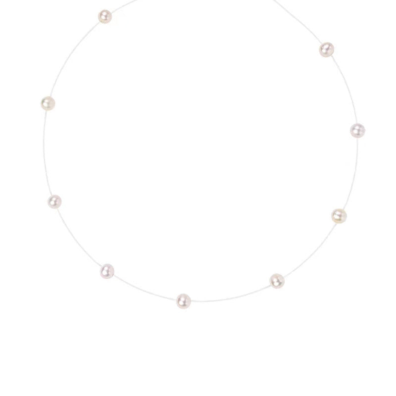 Floating Pearl-Accent Necklace with Silver Details