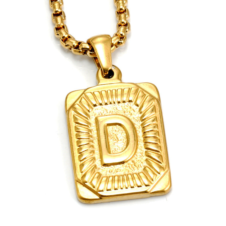 European And American Fashion Men's All-stainless Steel Letter Pendant Necklace