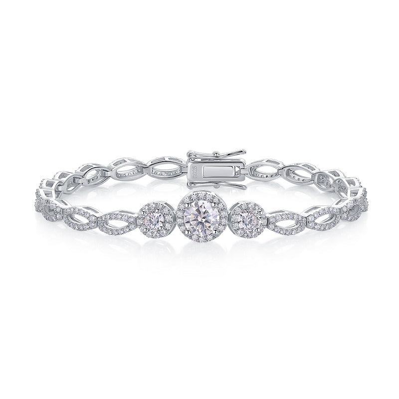 1-carat Luxury And Fashionable Light Luxury Trend Jewelry Silver Bracelet Set With Top-quality Moissanite, S925 Silve…