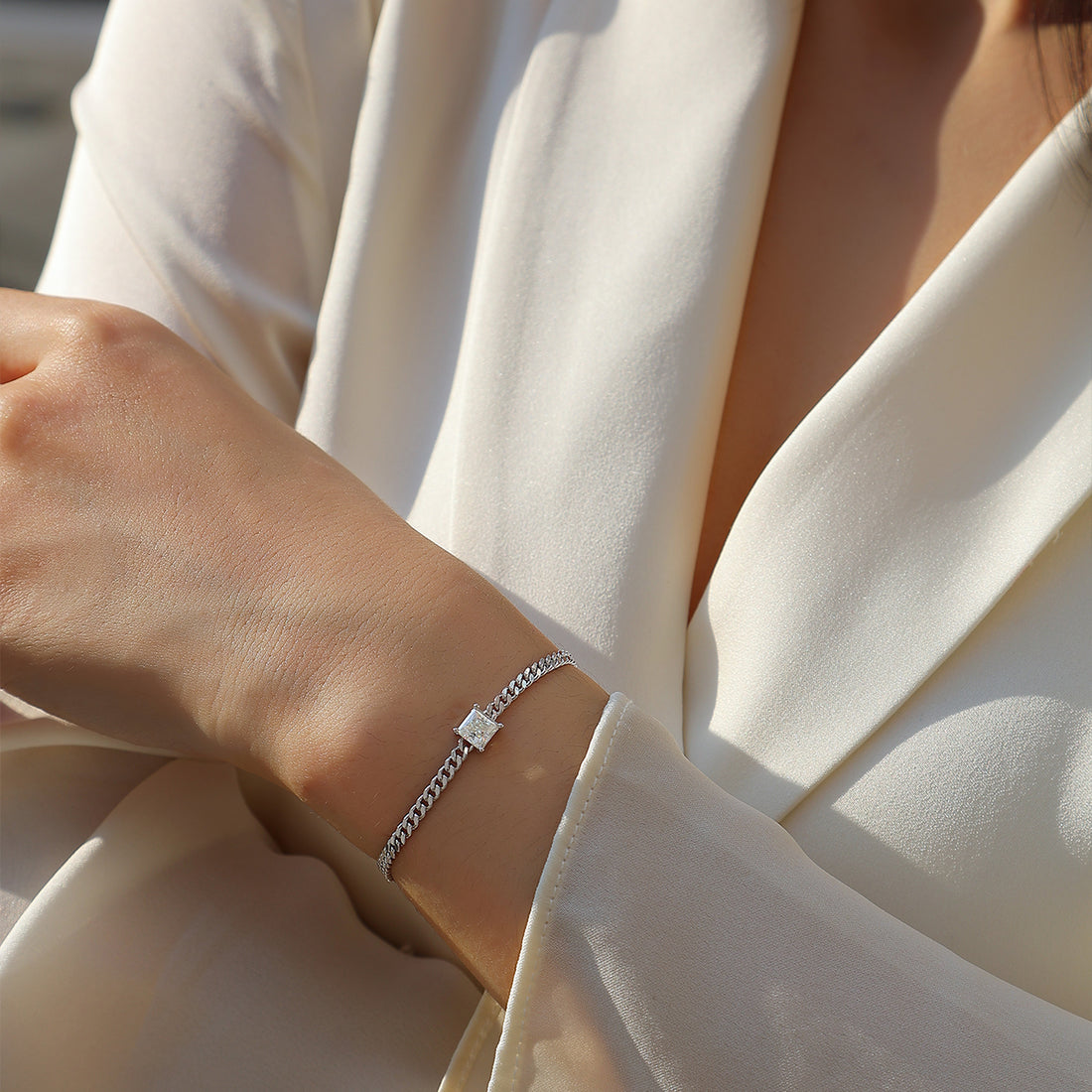 S925 Silver 1ct Princess Cut Moissanite Bracelet, 16 and 5cm Adjustable