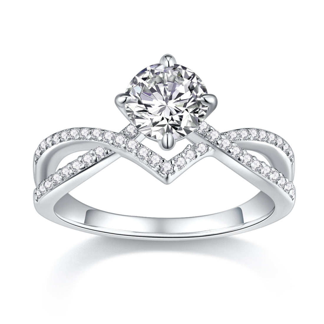 S925 Silver 3.3g Platinum Plated Moissanite Ring, 1ct 6.5mm Round Solitaire