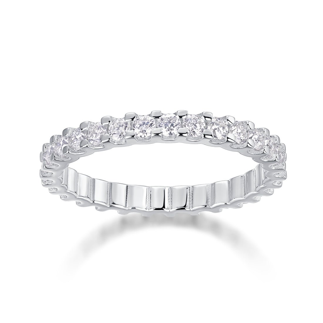 S925 Silver 1.7g Platinum Plated Moissanite Eternity Ring, 2.0mm 30pcs D VVS1 Pave