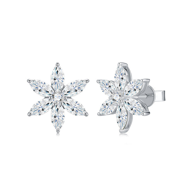 Starburst Moissanite Silver Stud Earrings