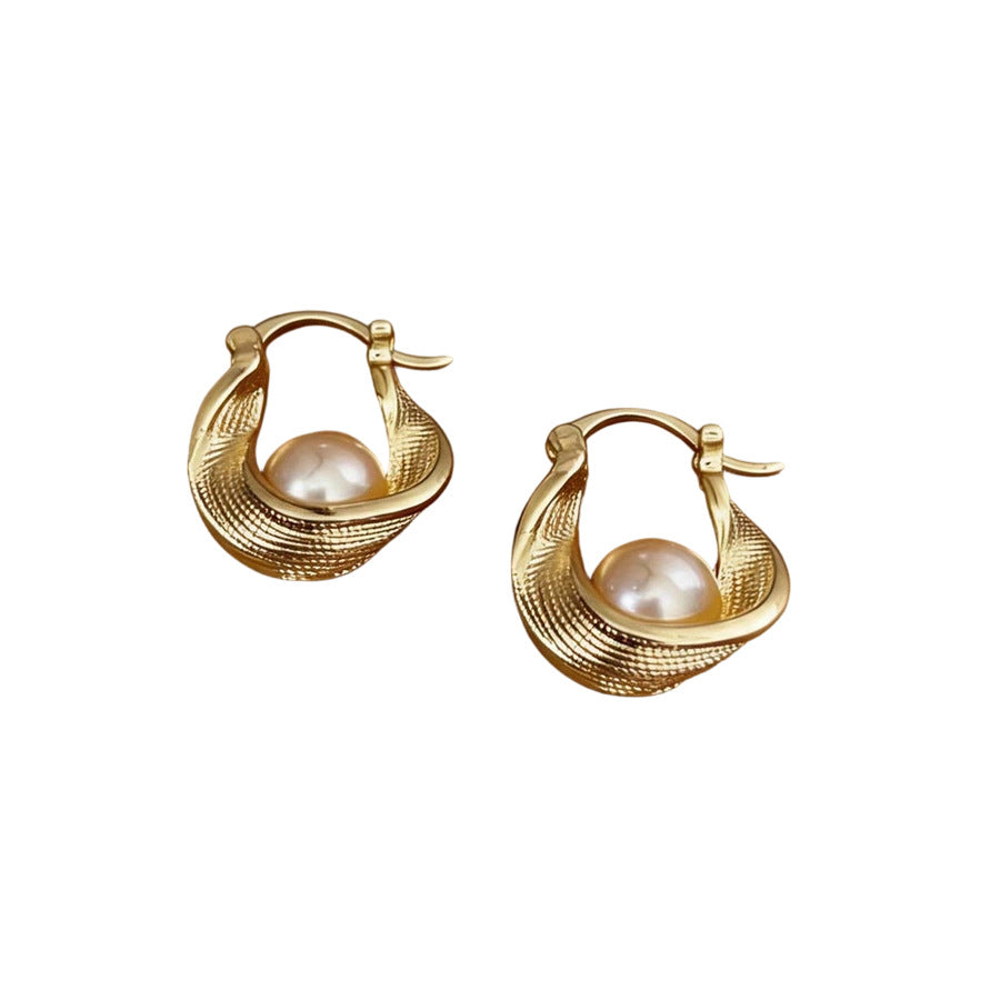 French Cream Style Pearl Silver Half Huggie Earrings For Women, Elegant Delicate Style