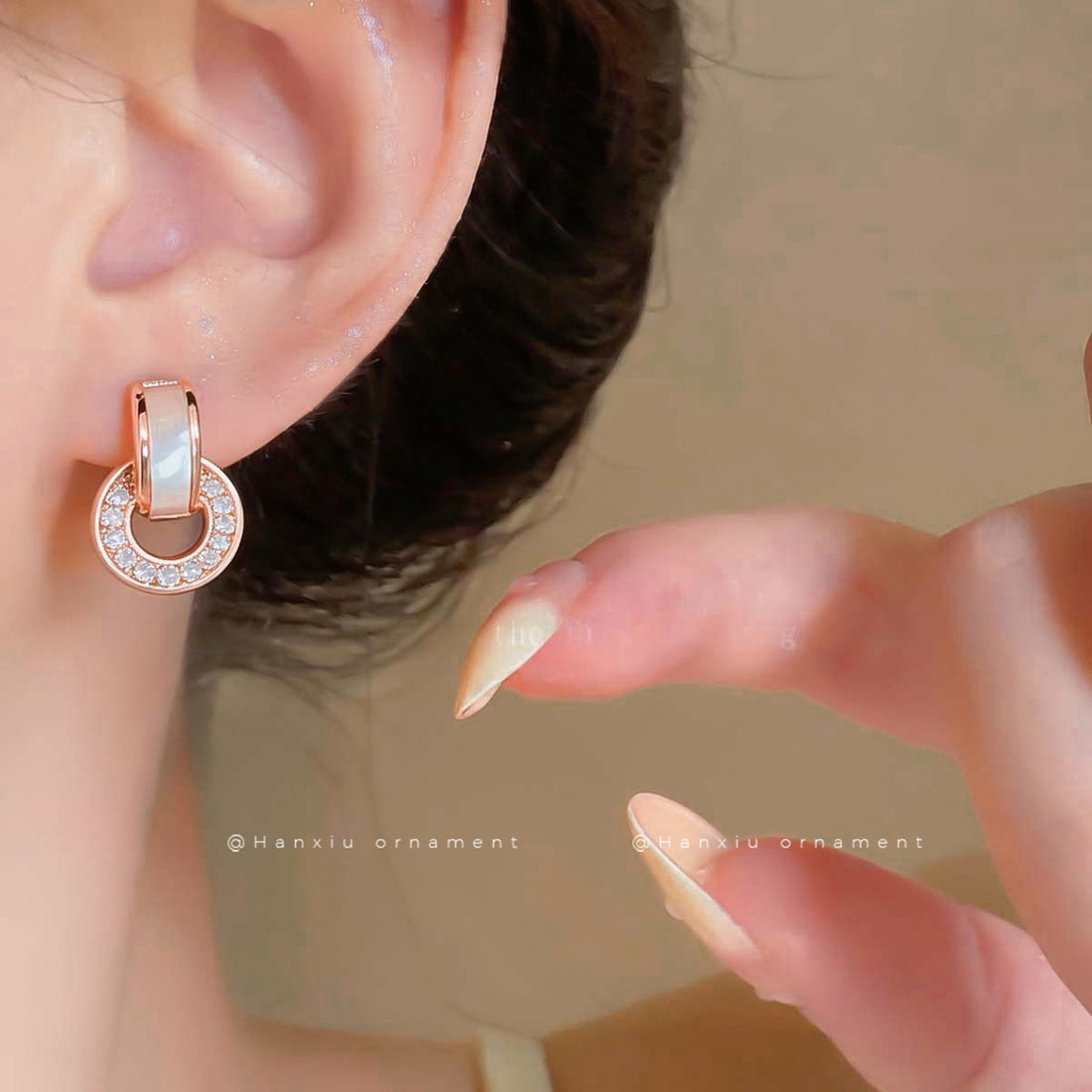 S925 Sterling Silver Pin Korean Style Geometric Round Inlaid Zircon Stud Earrings