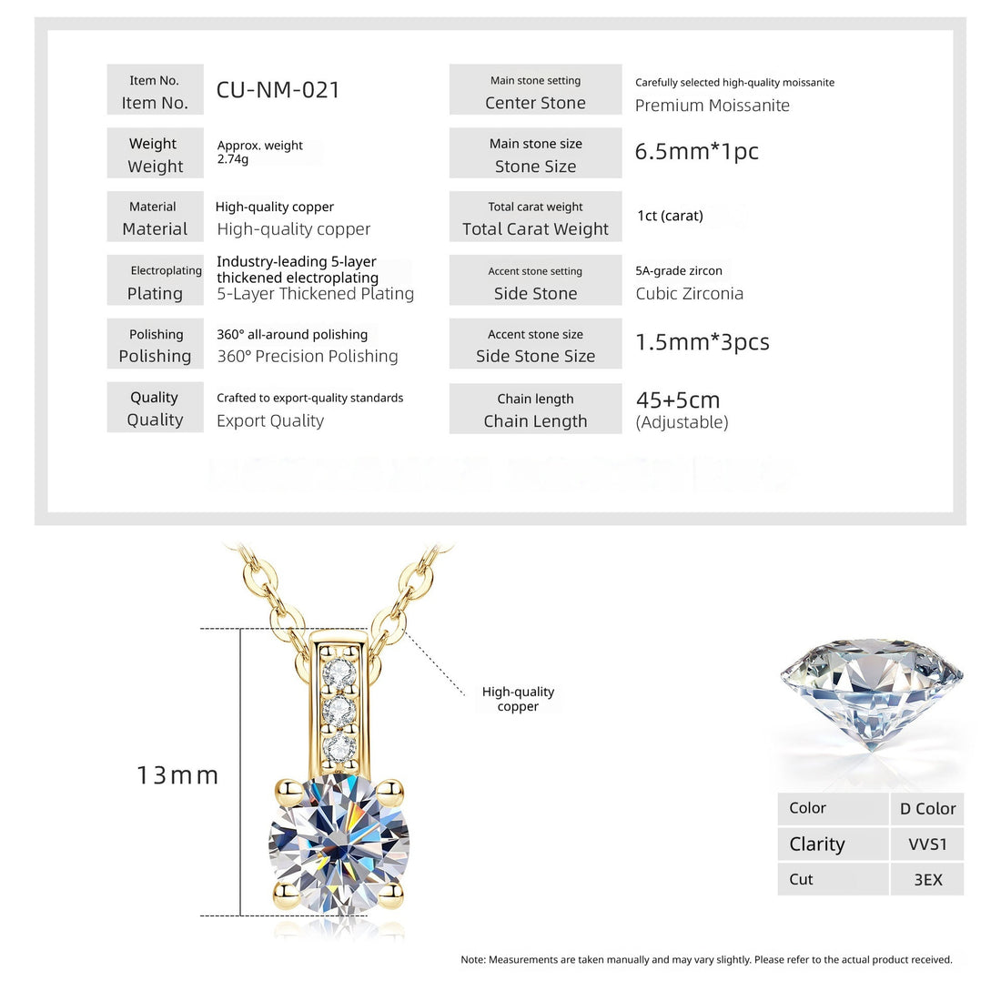 Geometric Round Moissanite Versatile Light-Luxury Necklace
