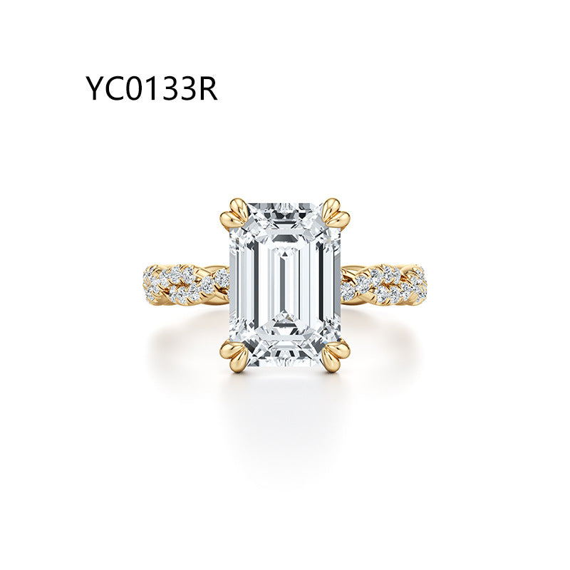 S925 Sterling Silver 18K Gold Plated Moissanite Ring - Twisted Rope Design Full Paved...