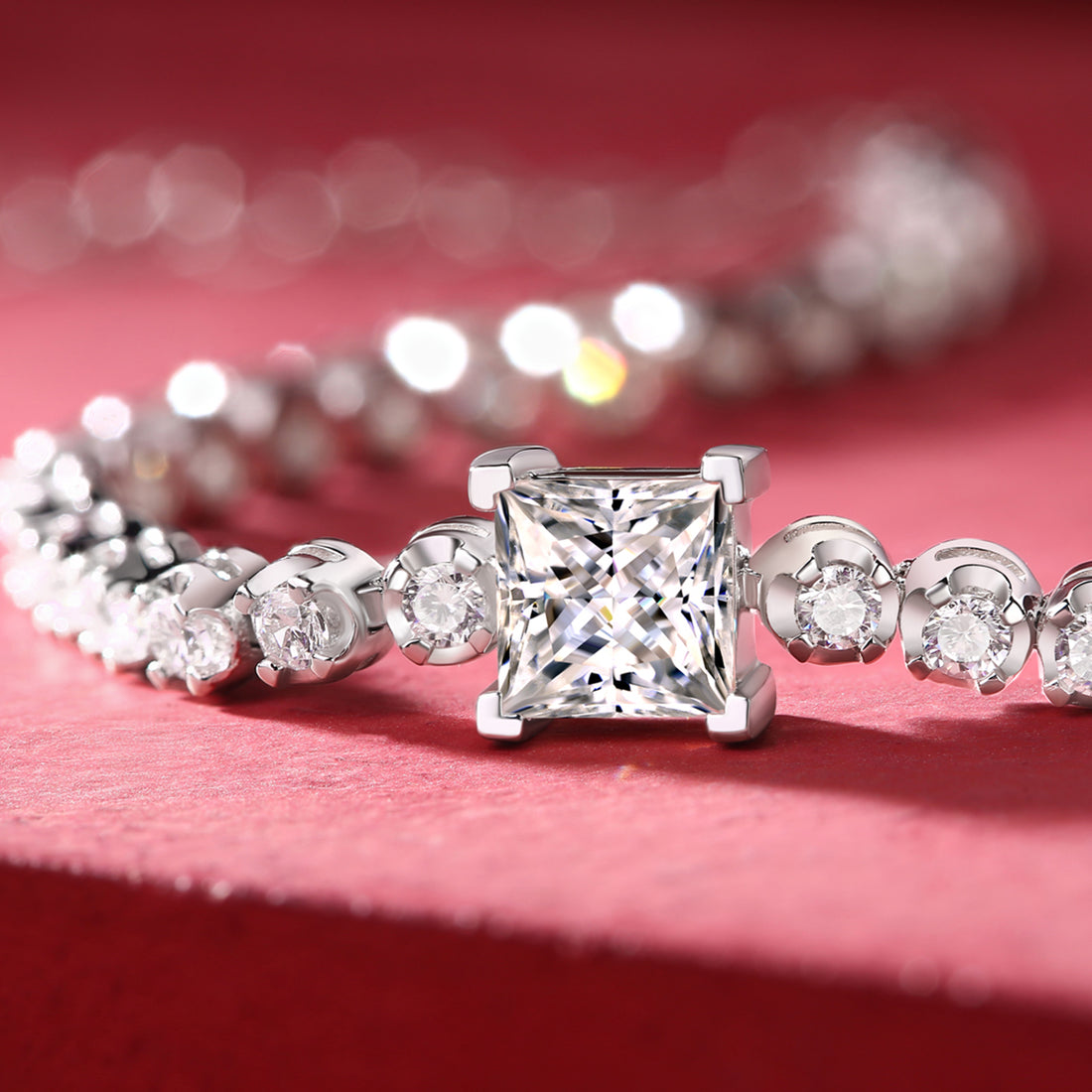 S925 Silver 1ct Princess Cut Moissanite Bracelet Adjustable GRA Certified