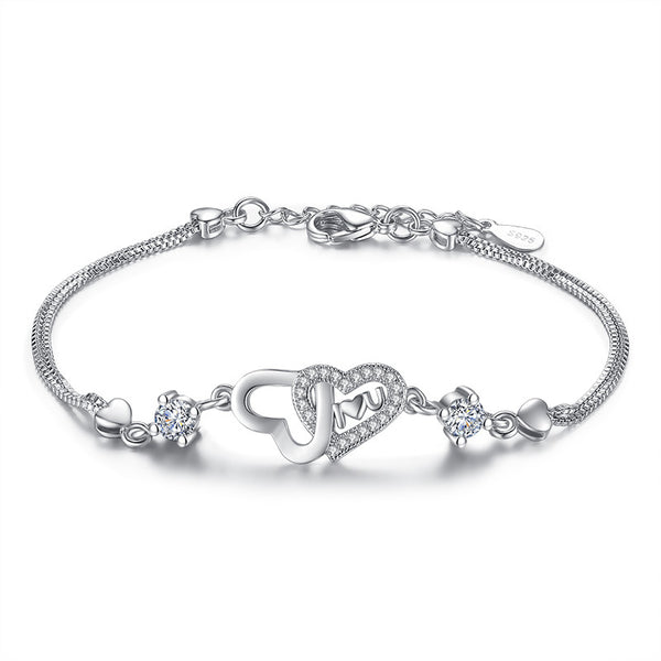Heart-Detail Silver Chain Bracelet