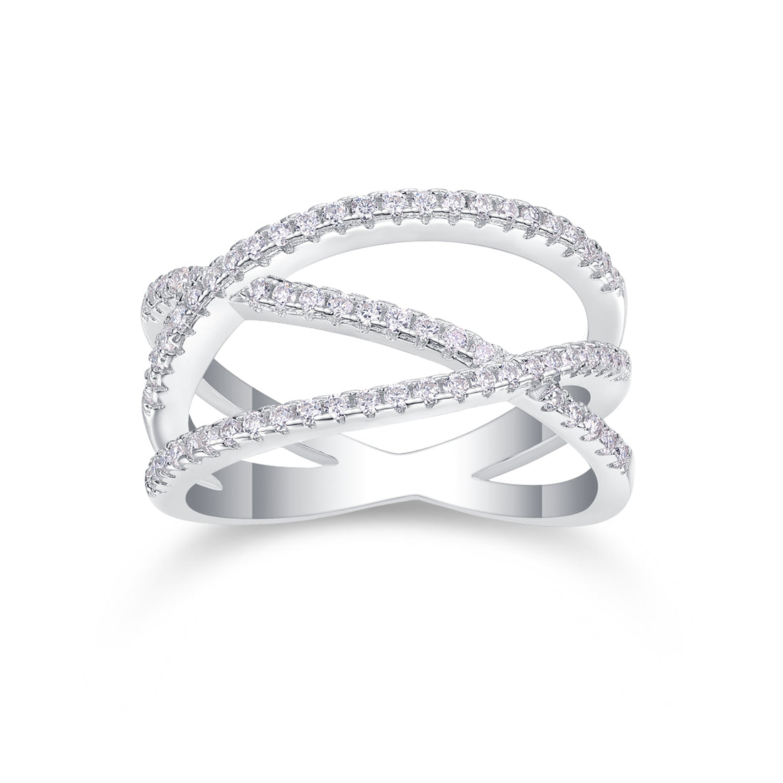 S925 Silver 4.2g Platinum Plated Moissanite Ring, 80pcs 1.0mm D VVS1 Criss Cross Band