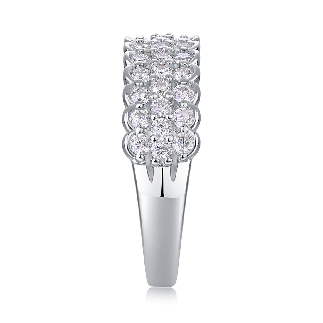 S925 Silver 3.6g Platinum Plated Moissanite Ring, 6.0mm 42pcs D VVS1 Triple Row Pave