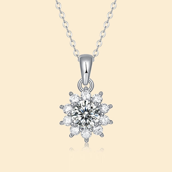 Moissanite Sunburst Silver Pendant Necklace