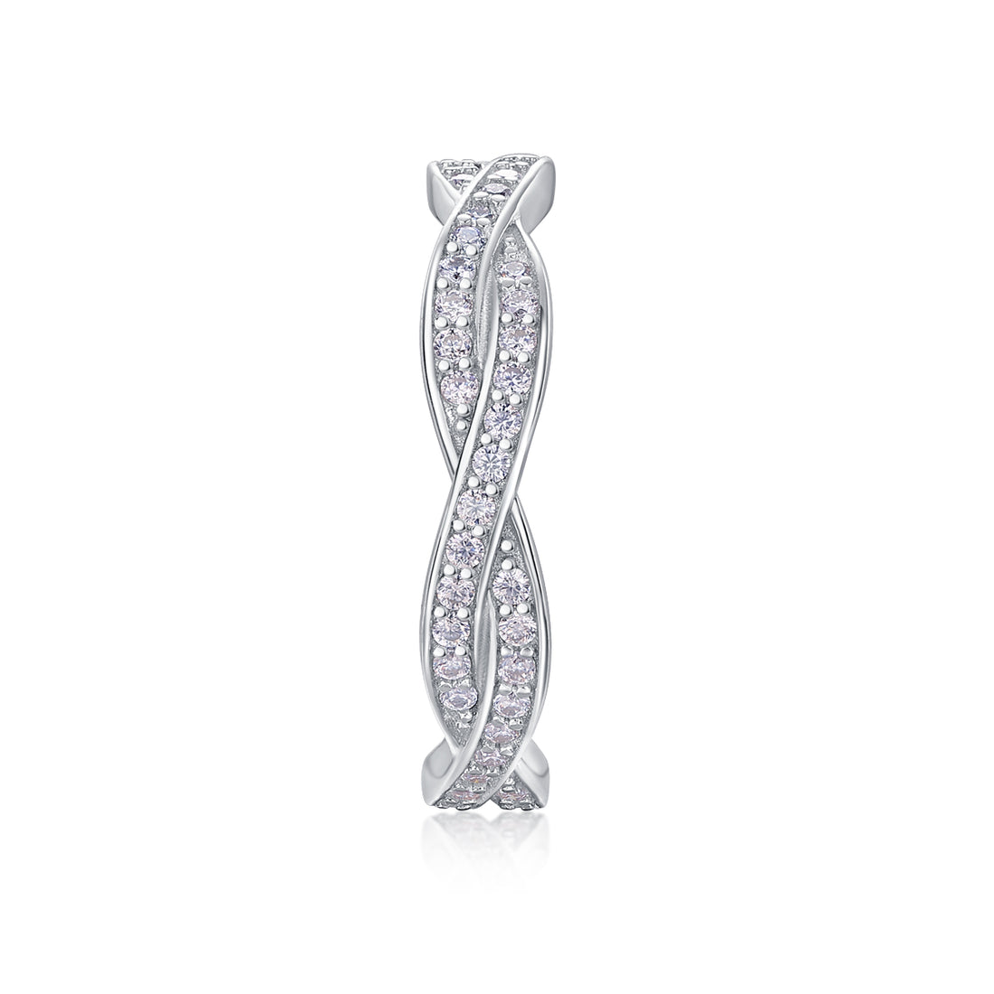 S925 Silver 3.2g Platinum Plated Moissanite Ring, 4.36mm Twisted Pave Band, GRA