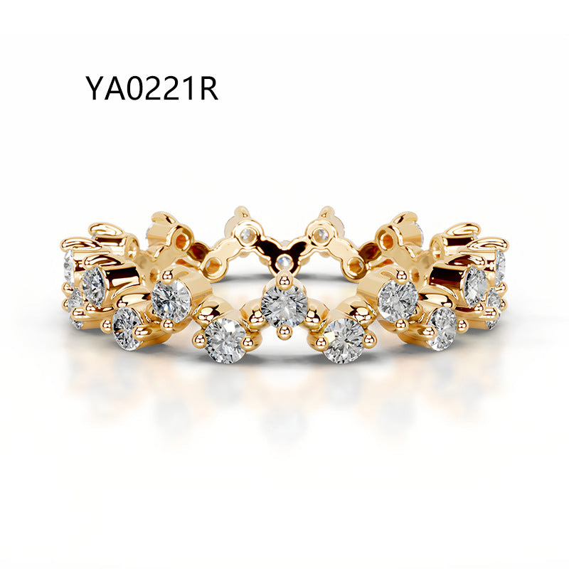S925 Sterling Silver 18K Gold Plated Moissanite Ring - Stackable Band with Full Pave...