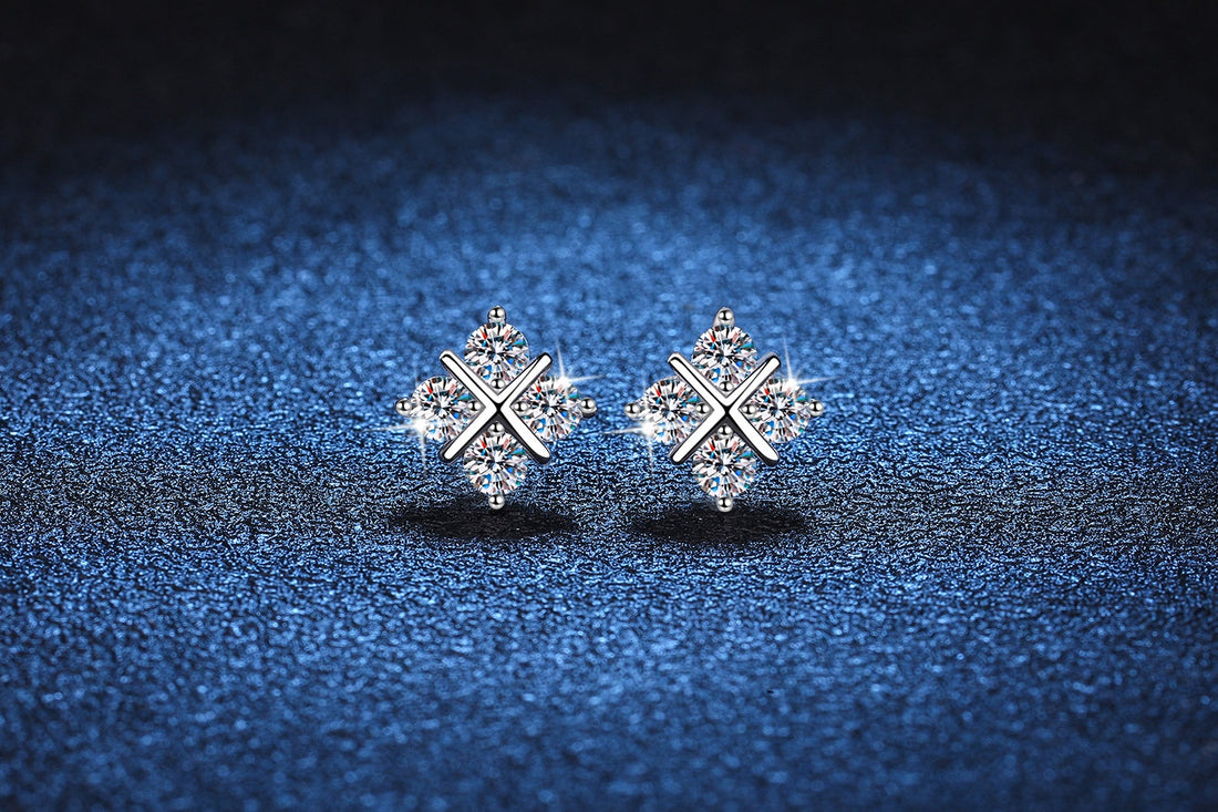 S925 Silver Stud Moissanite Classic Cross Platinum Plated Earrings