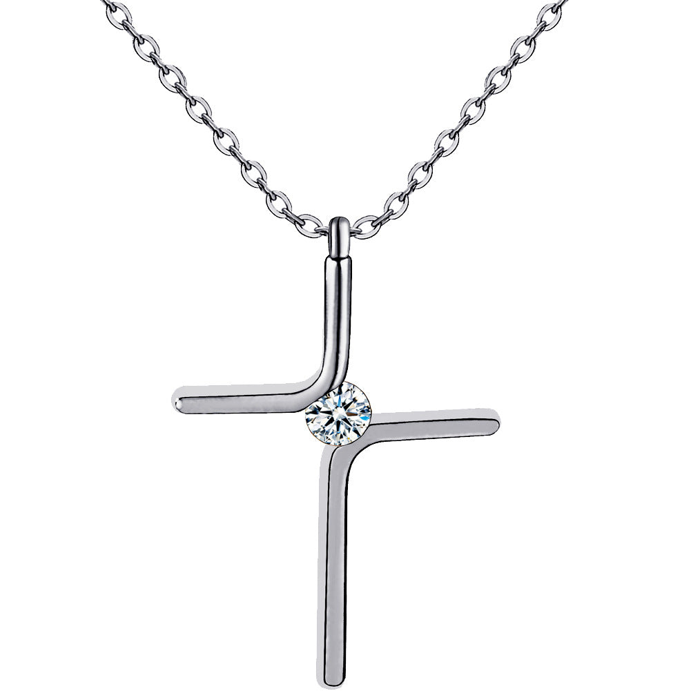 Cross Pendant Simple Necklace Titanium Steel Platinum