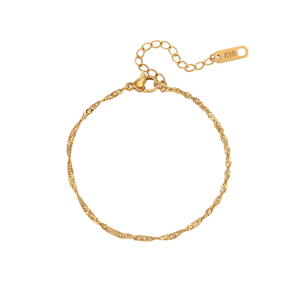Clavicle Chain Stainless Steel Gold Plated Water Wave Chain Bracelet