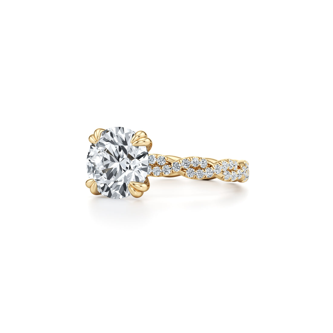 S925 Sterling Silver 18K Gold Plated Moissanite Ring - Twisted Rope Design Full Paved...