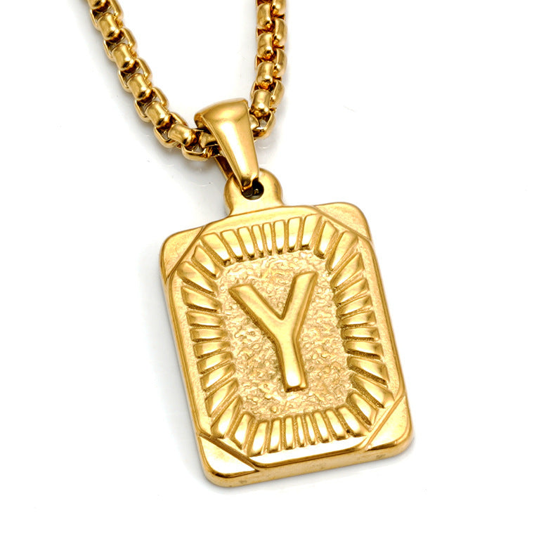 European And American Fashion Men's All-stainless Steel Letter Pendant Necklace