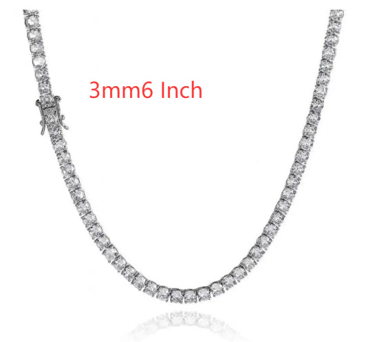 3mm 4mm 5mm 65 MmS925 Silver Moissanite Single Row Tennis Chain Bracelet Hip Hop Necklace