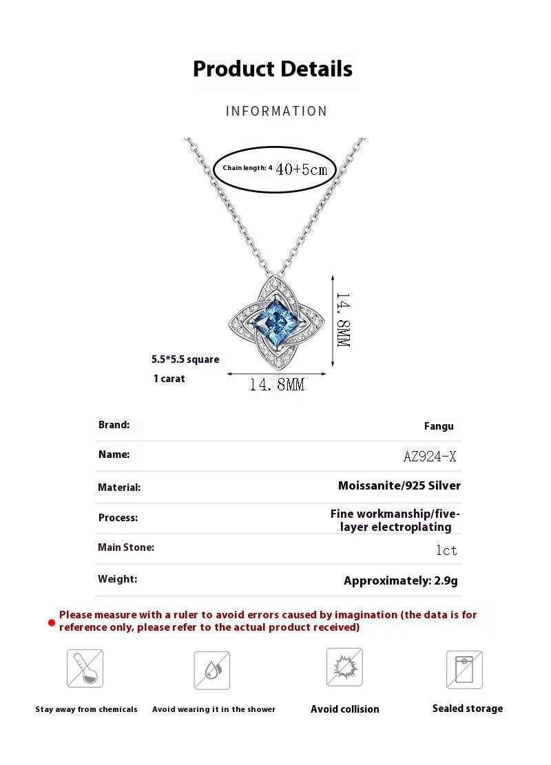 Blue Moissanite Silver Pendant Necklace - product view 2