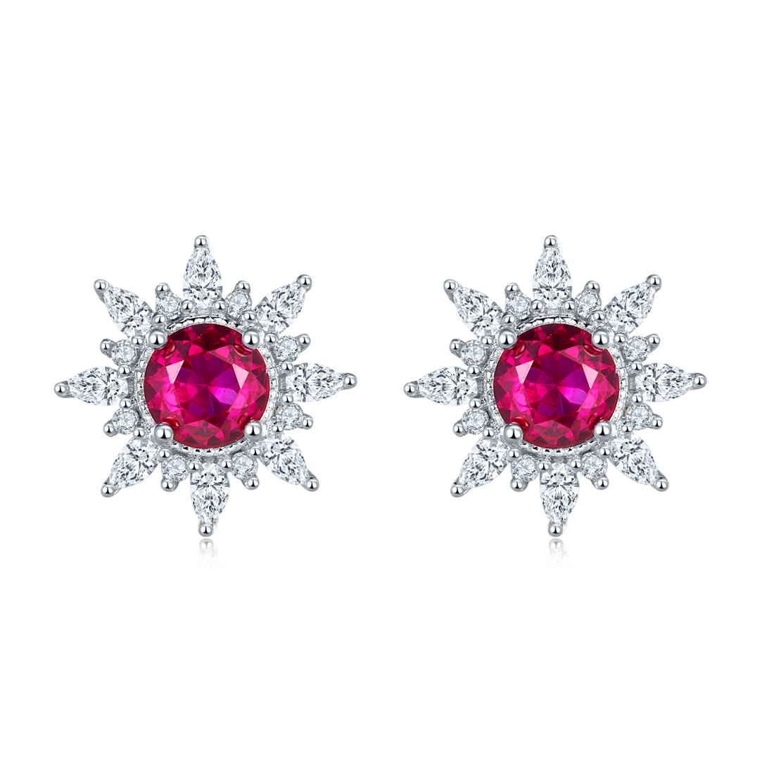 S925 Silver 2.6g Star Design Lab-Created Ruby Stud Earrings, 0.5ct 5mm, Pair