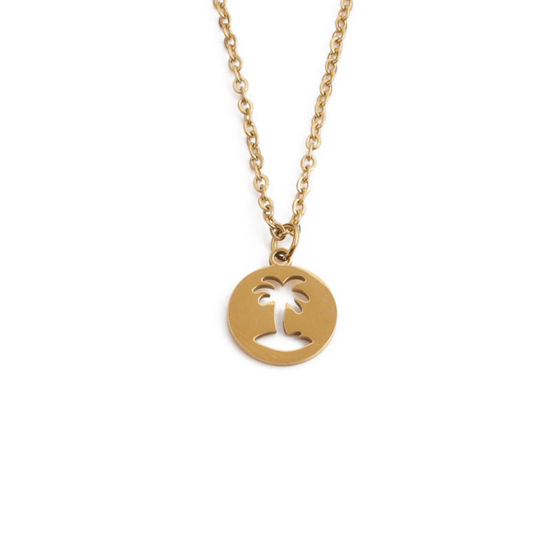Titanium Steel Hollow Coconut Tree Pendant Necklace