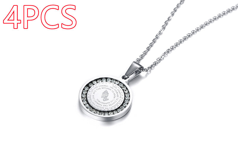 Stainless Steel Rhinestone Prayer Scripture Pendant