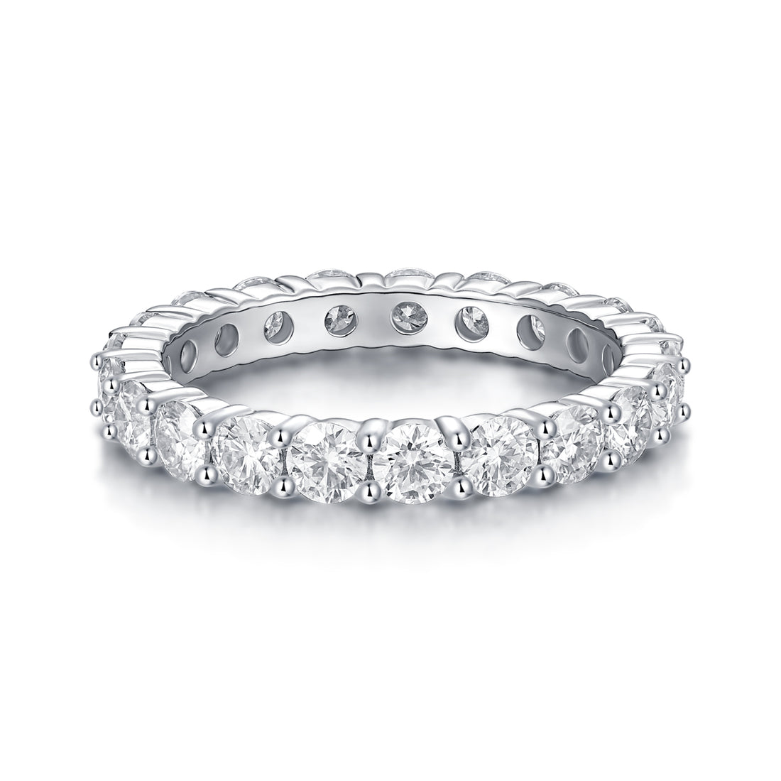 S925 Silver 2.1g Platinum Plated Moissanite Eternity Ring, 3.0mm 19pcs D VVS1 Band
