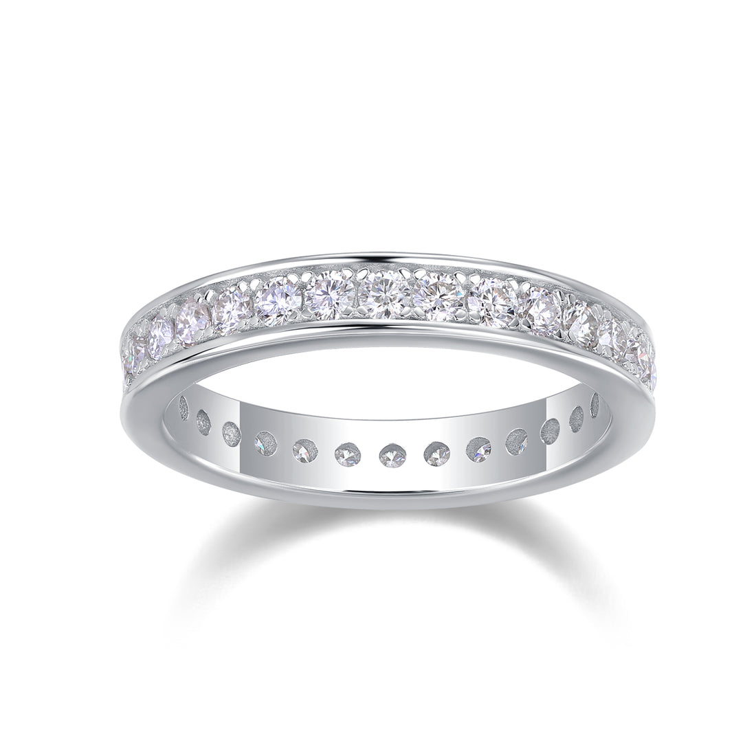 S925 Silver 3.4g Platinum Plated Moissanite Eternity Ring, 4.0mm 30 Stones D VVS1