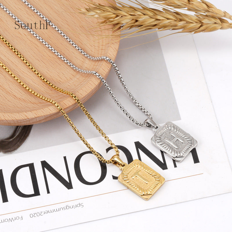 European And American Fashion Men's All-stainless Steel Letter Pendant Necklace