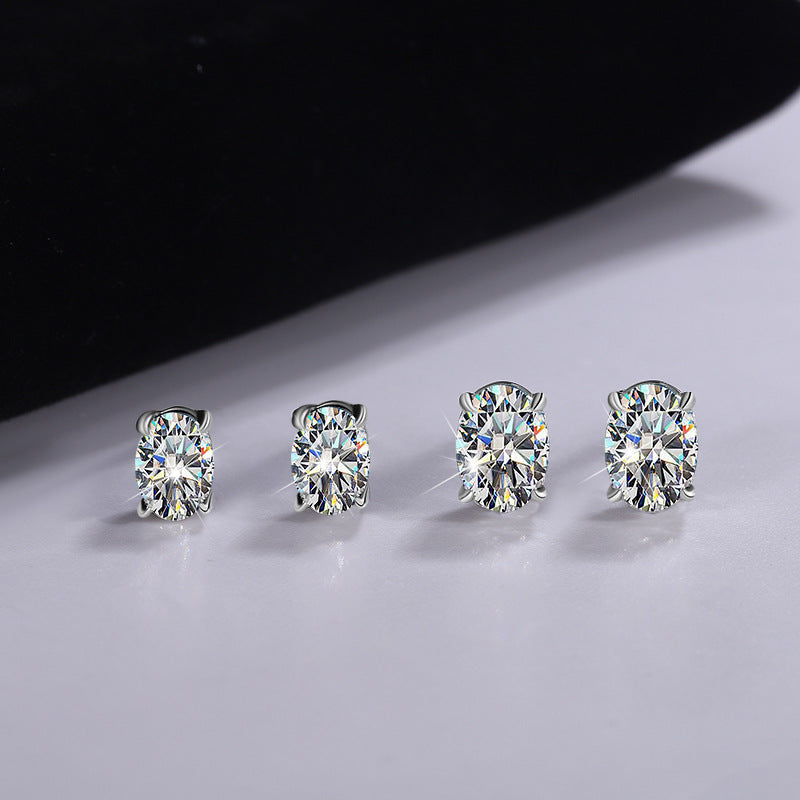 Oval Moissanite Stud Earrings in Silver - product view 5