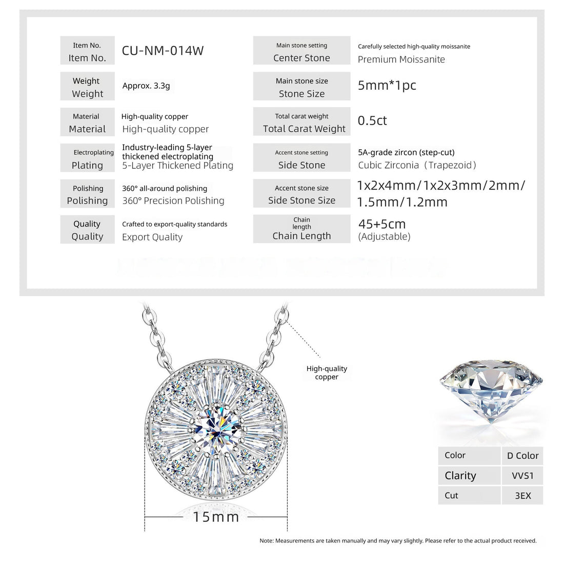 Geometric Round Moissanite Versatile Light-Luxury Necklace