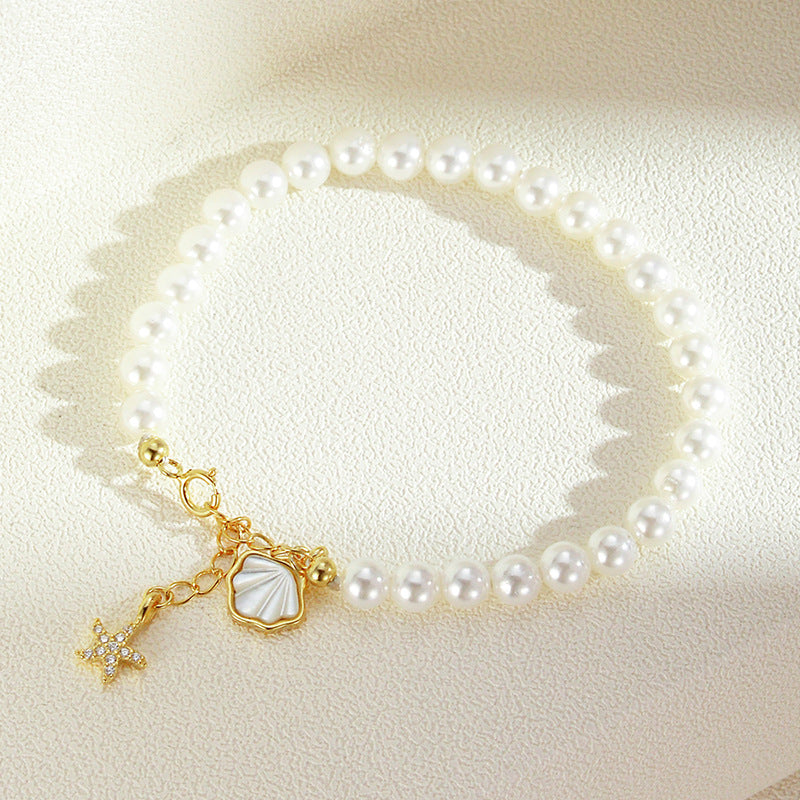 Pearl & Silver Accent Bracelet with Gold-Tone Details