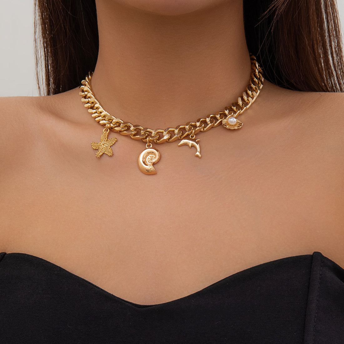 Creative Boho Conch Dolphin Starfish Pendant Choker