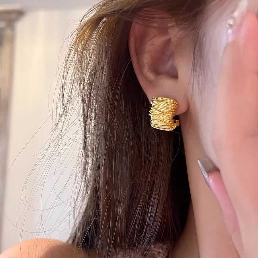 925 Silver Needle Internet Celebrity Same Style Gold Earrings Women's Light Luxury...